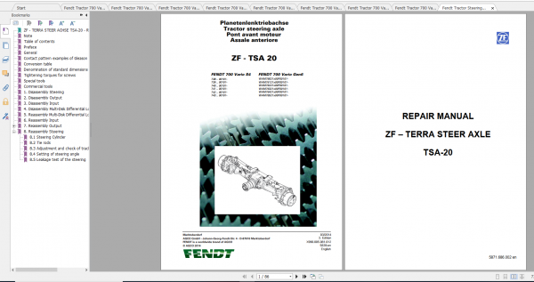 Fendt Tractor 700 Vario Gen6 VIN 760 765 Diagram Operation Manual Workshop Manual EN 1