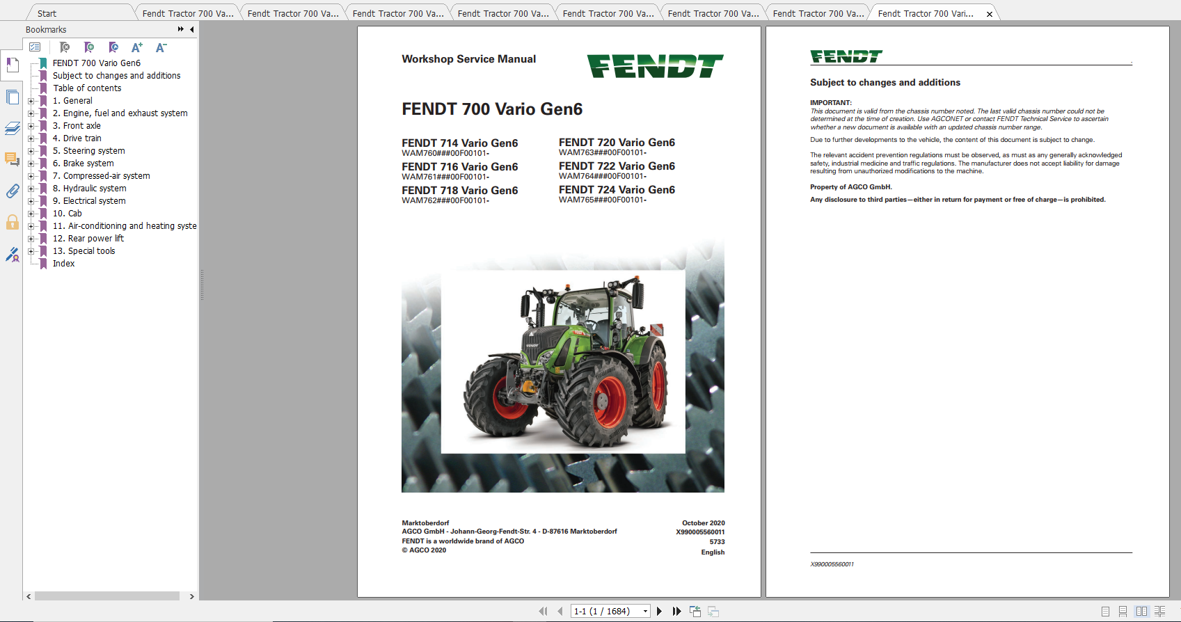 Fendt Tractor 700 Vario Gen6 VIN 760 765 Diagram Operation Manual Workshop Manual EN 2