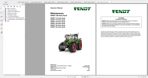 Fendt Tractor 700 Vario Gen6 VIN 760 765 Diagram Operation Manual Workshop Manual EN 3