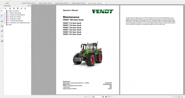 Fendt Tractor 700 Vario Gen6 VIN 760 765 Diagram Operation Manual Workshop Manual EN 5
