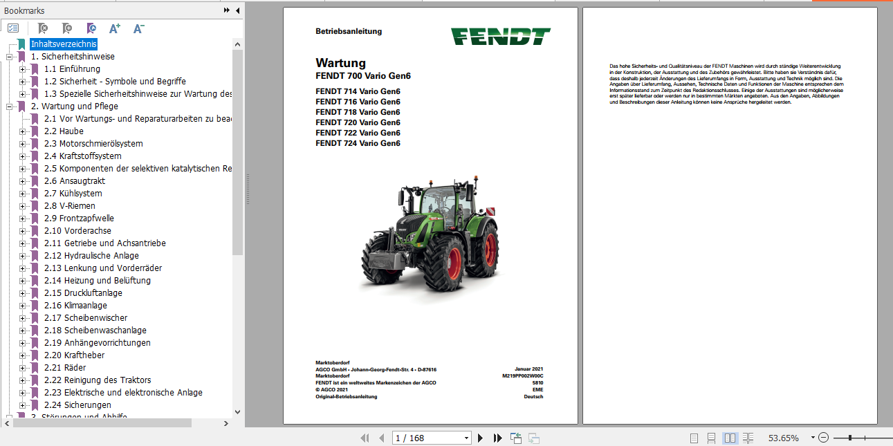 Fendt Tractor 700 Vario Gen6 VIN 760 765 Operator Diagrams Workshop Manual German 1