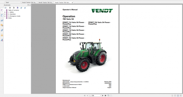 Fendt Tractor 700 Vario S4 VIN 738 743 Diagram Operation Manual Workshop Manual EN 4