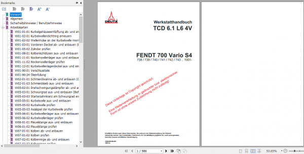 Fendt Tractor 700 Vario S4 VIN 738 743 Operator Diagrams Workshop Manual German 5