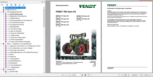 Fendt Tractor 700 Vario S4 VIN 738 743 Operator Diagrams Workshop Manual German 6