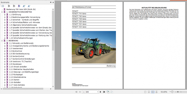 Fendt Tractor 700 Vario SCR 3b VIN 732 737 Operator Diagrams Workshop Manual German 4