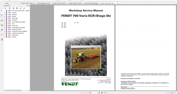 Fendt Tractor 700 Vario Scr 3b VIN 732 737 Diagram Operation Manual Workshop Manual EN 1