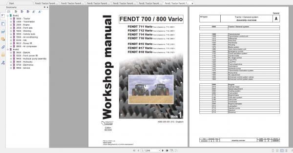 Fendt Tractor 800 Vario Com2 VIN 715 718 Diagram Operation Manual Workshop Manual EN 1