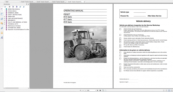 Fendt Tractor 800 Vario Com2 VIN 715 718 Diagram Operation Manual Workshop Manual EN 3