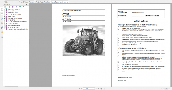 Fendt Tractor 800 Vario Com2 VIN 715 718 Diagram Operation Manual Workshop Manual EN 4