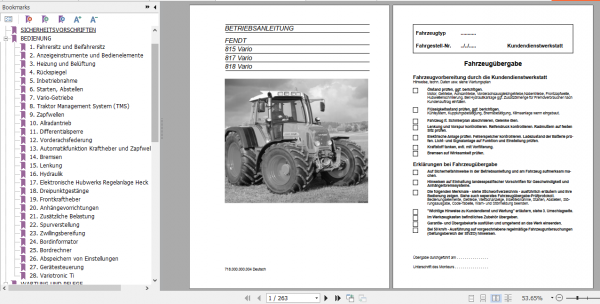 Fendt Tractor 800 Vario Com2 VIN 715 718 Operator Technical Data German 5