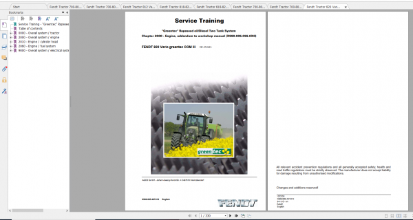 Fendt Tractor 800 Vario Com3 VIN 729 731 Diagram Operation Manual Workshop Manual EN 1