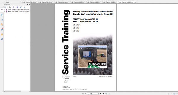 Fendt Tractor 800 Vario Com3 VIN 729 731 Diagram Operation Manual Workshop Manual EN 2