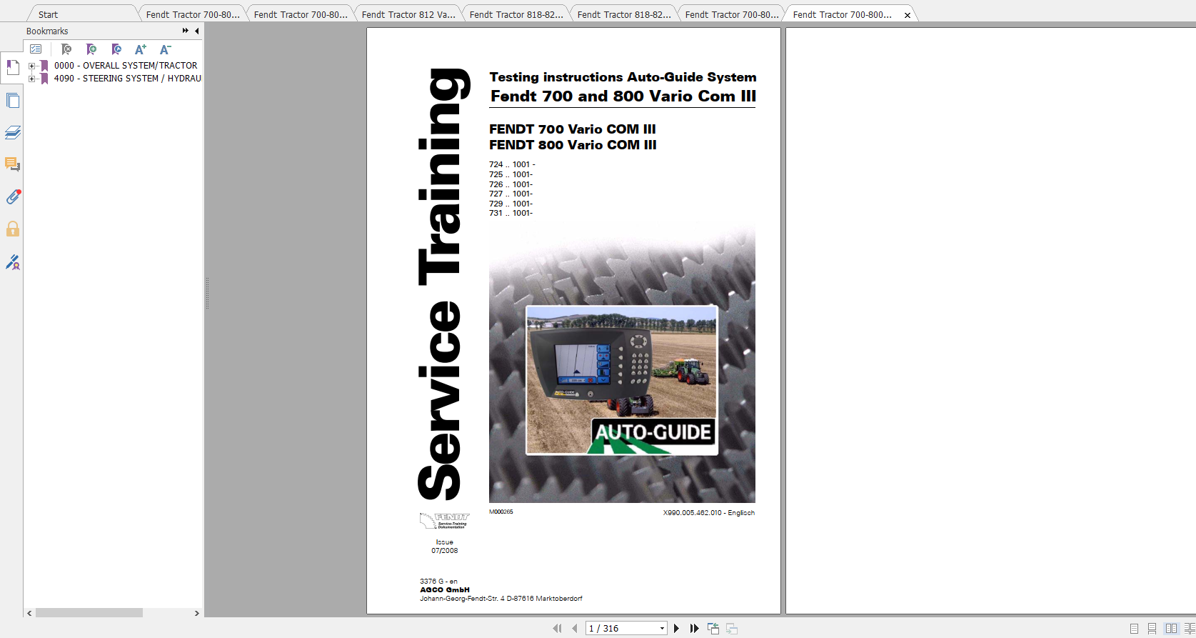 Fendt Tractor 800 Vario Com3 VIN 729 731 Diagram Operation Manual Workshop Manual EN 2