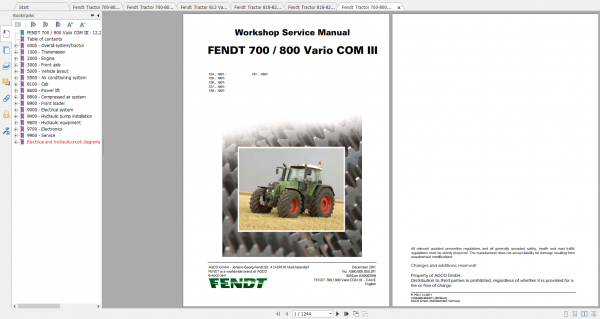 Fendt Tractor 800 Vario Com3 VIN 729 731 Diagram Operation Manual Workshop Manual EN 3