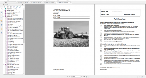 Fendt Tractor 800 Vario Com3 VIN 729 731 Diagram Operation Manual Workshop Manual EN 5