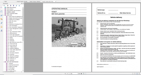 Fendt Tractor 800 Vario Com3 VIN 729 731 Diagram Operation Manual Workshop Manual EN 6
