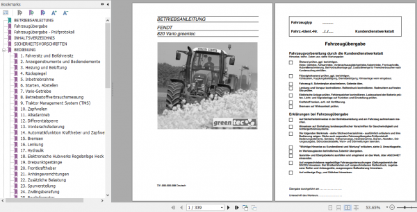 Fendt Tractor 800 Vario Com3 VIN 729 731 Operator Diagrams Workshop Manual German 2