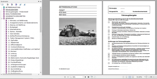 Fendt Tractor 800 Vario Com3 VIN 729 731 Operator Diagrams Workshop Manual German 3