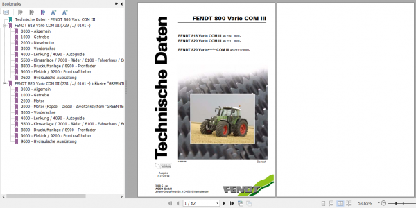 Fendt Tractor 800 Vario Com3 VIN 729 731 Operator Diagrams Workshop Manual German 5