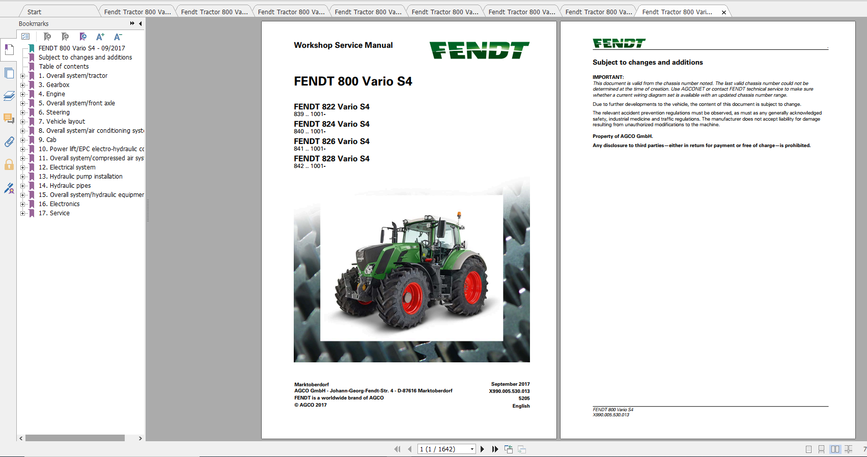 Fendt Tractor 800 Vario S4 VIN 839 842 Diagram Operation Manual Workshop Manual EN 1