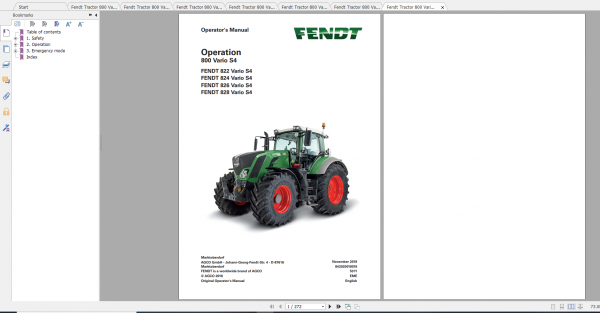 Fendt Tractor 800 Vario S4 VIN 839 842 Diagram Operation Manual Workshop Manual EN 2