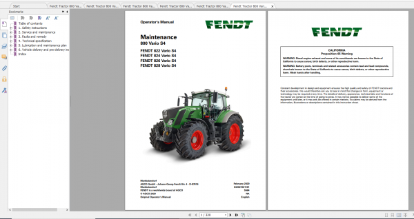 Fendt Tractor 800 Vario S4 VIN 839 842 Diagram Operation Manual Workshop Manual EN 3