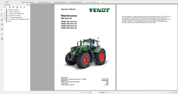 Fendt Tractor 800 Vario S4 VIN 839 842 Diagram Operation Manual Workshop Manual EN 4