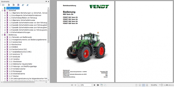 Fendt Tractor 800 Vario S4 VIN 839 842 Operator Diagrams Workshop Manual German 3