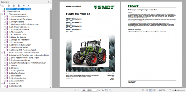 Fendt Tractor 800 Vario S4 VIN 839 842 Operator Diagrams Workshop Manual German 6