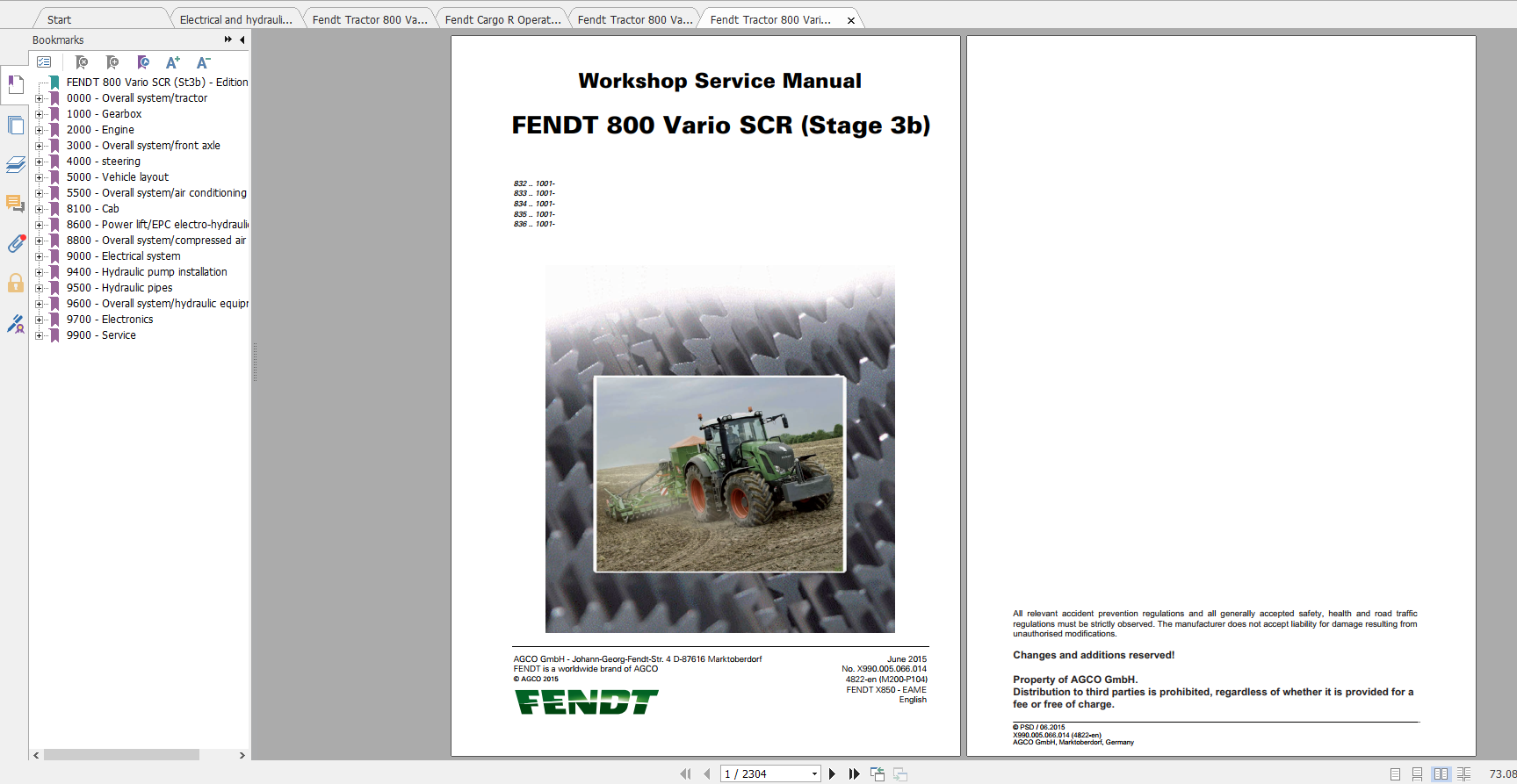 Fendt Tractor 800 Vario Scr3b VIN 832 836 Diagram Operation Manual Workshop Manual EN 1