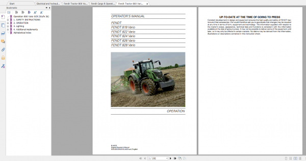 Fendt Tractor 800 Vario Scr3b VIN 832 836 Diagram Operation Manual Workshop Manual EN 2