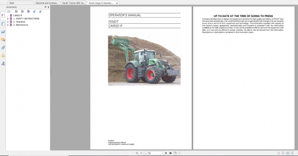 Fendt Tractor 800 Vario Scr3b VIN 832 836 Diagram Operation Manual Workshop Manual EN 3