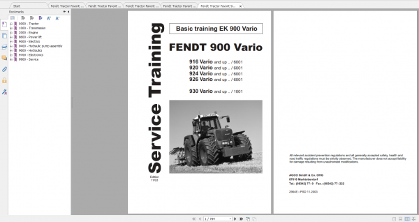 Fendt Tractor 900 Vario Com2 VIN 916 926 Diagram Operation Manual Workshop Manual EN 1