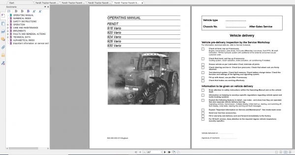 Fendt Tractor 900 Vario Com2 VIN 916 926 Diagram Operation Manual Workshop Manual EN 2