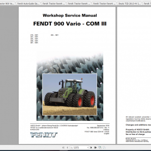 Fendt Tractor 900 Vario Com3 VIN 919 934 Diagram Operation Manual Workshop Manual EN 1