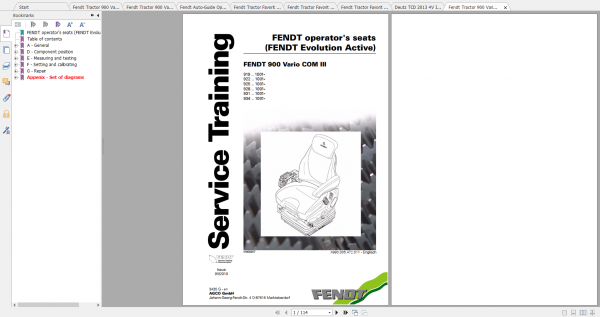 Fendt Tractor 900 Vario Com3 VIN 919 934 Diagram Operation Manual Workshop Manual EN 2