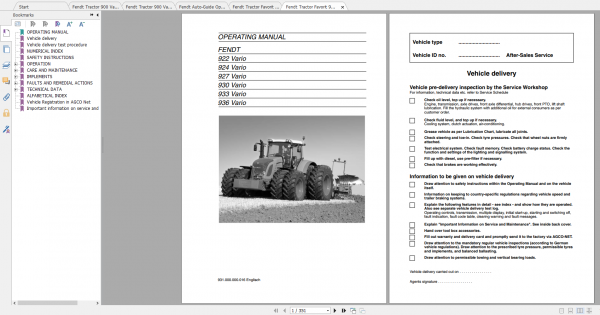 Fendt Tractor 900 Vario Com3 VIN 919 934 Diagram Operation Manual Workshop Manual EN 5