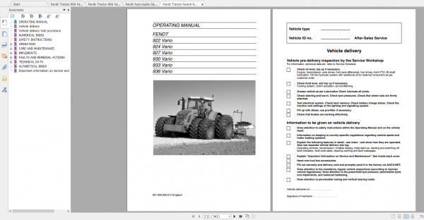 Fendt Tractor 900 Vario Com3 VIN 919 934 Diagram Operation Manual Workshop Manual EN 6