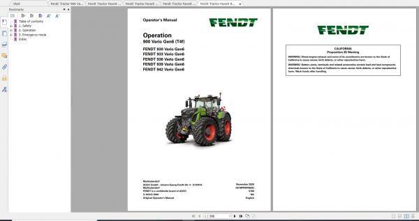 Fendt Tractor 900 Vario Gen6 VIN 957 961 Diagram Operation Manual Workshop Manual EN 2