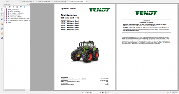 Fendt Tractor 900 Vario Gen6 VIN 957 961 Diagram Operation Manual Workshop Manual EN 3