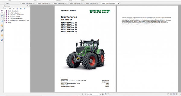 Fendt Tractor 900 Vario S4 VIN 950 954 Diagram Operation Manual Workshop Manual EN 3 1