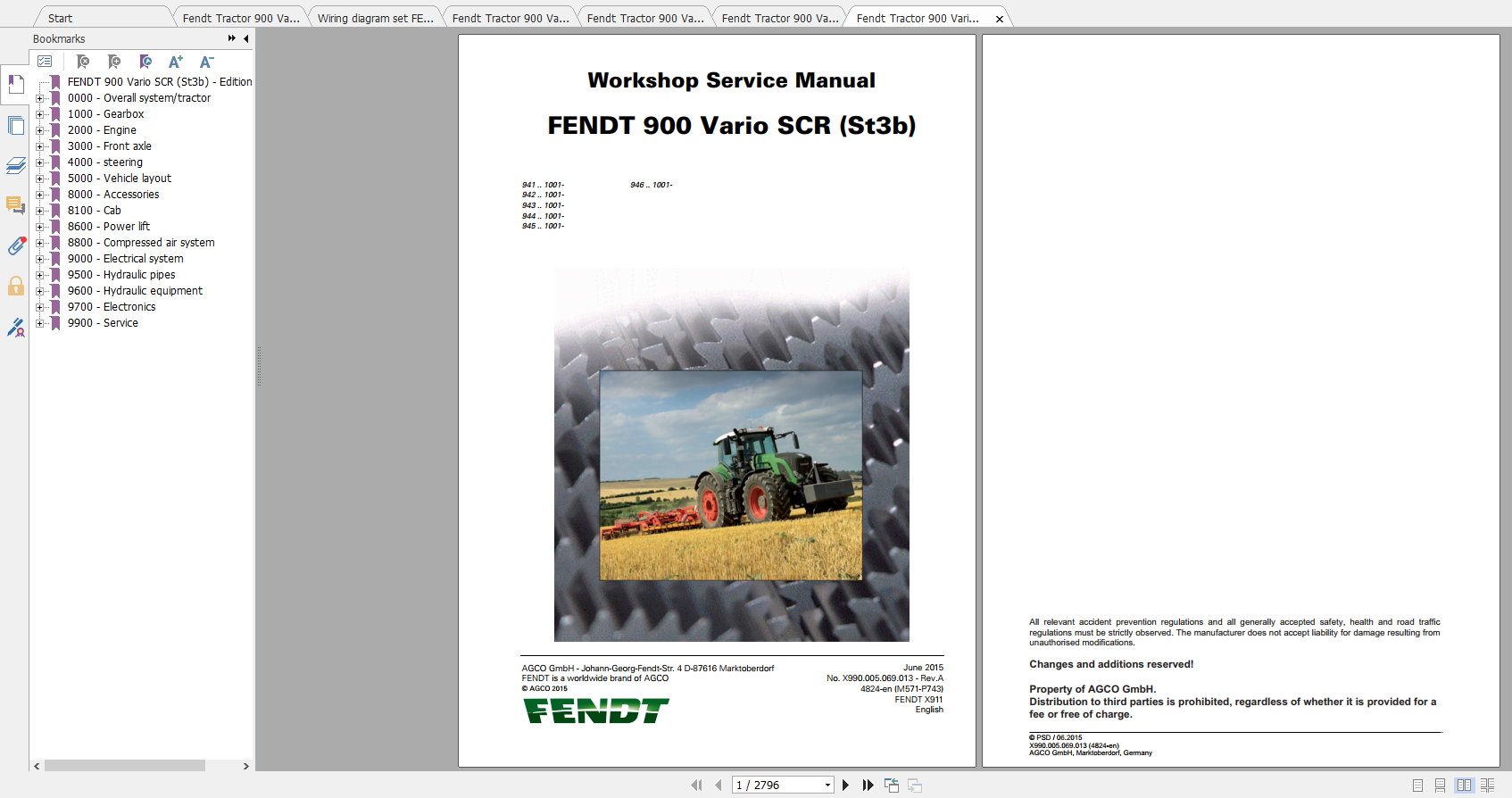 Fendt Tractor 900 Vario Scr3b VIN 941 946 Diagram Operation Manual Workshop Manual EN 1