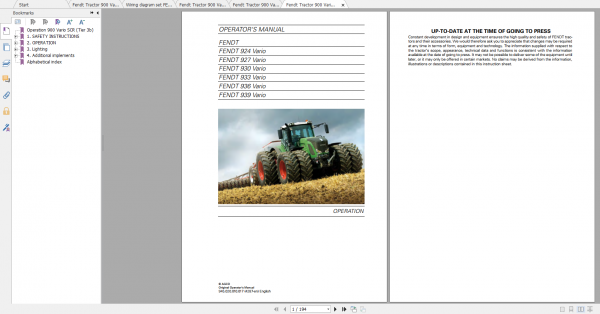 Fendt Tractor 900 Vario Scr3b VIN 941 946 Diagram Operation Manual Workshop Manual EN 2