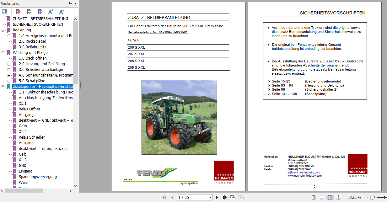 Fendt Tractor DE Famer 200 Series Operation Manual German 1