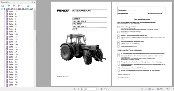 Fendt Tractor DE Famer 200 Series Operation Manual German 2