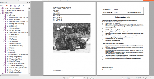 Fendt Tractor DE Famer 200 Series Operation Manual German 3