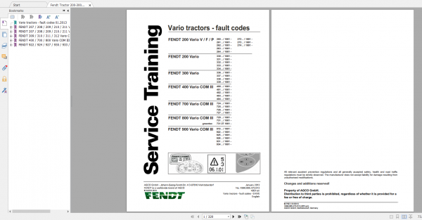 Fendt Tractor Famer 200 Com3 VIN 330 334 Diagram Operator Workshop Manual EN 10 1