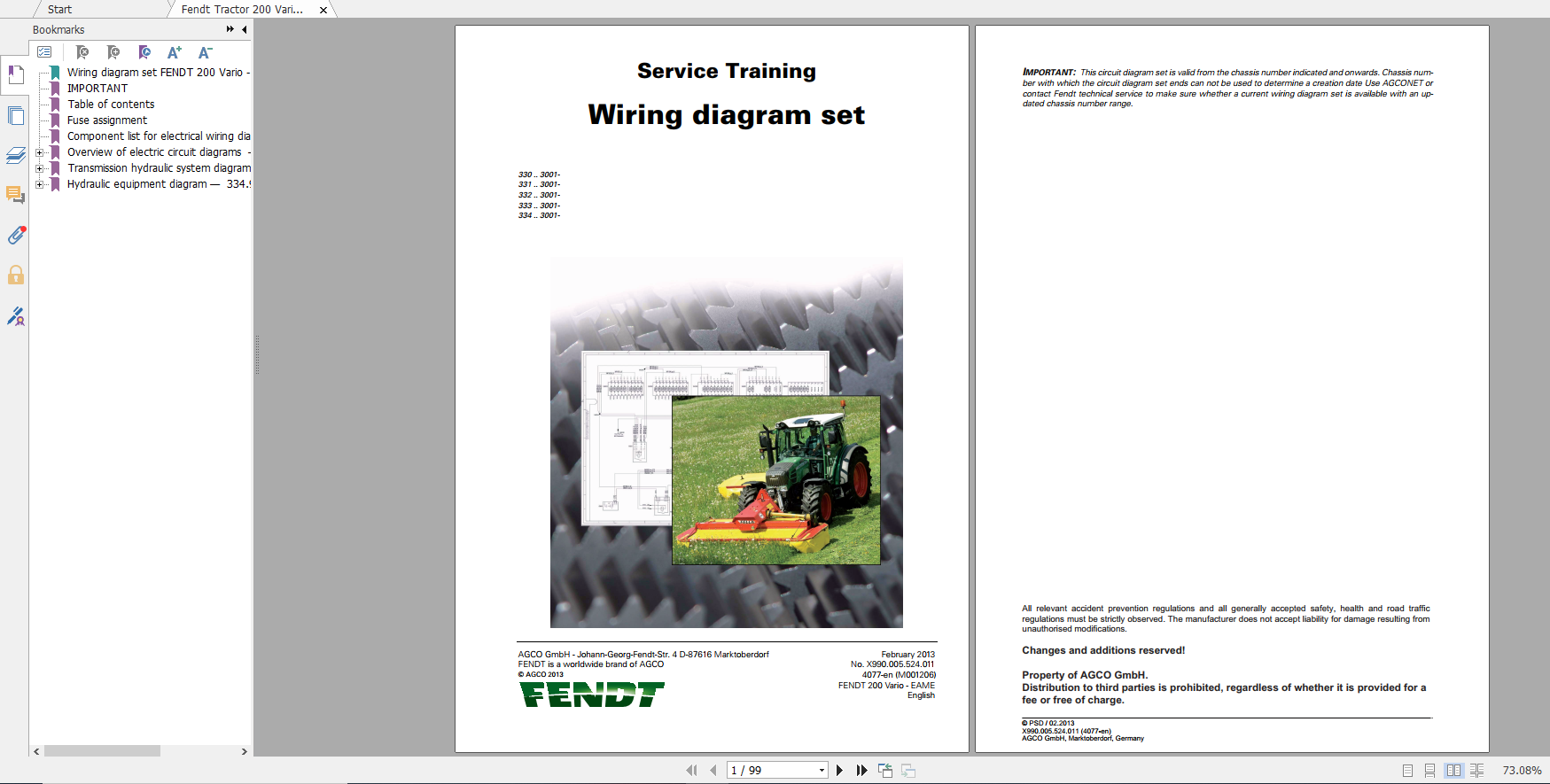 Fendt Tractor Famer 200 Com3 VIN 330 334 Diagram Operator Workshop Manual EN 2 1