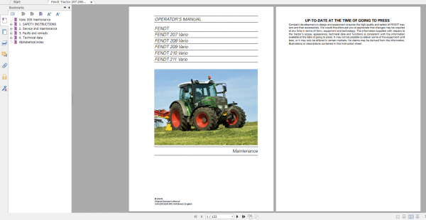 Fendt Tractor Famer 200 Com3 VIN 330 334 Diagram Operator Workshop Manual EN 4 1