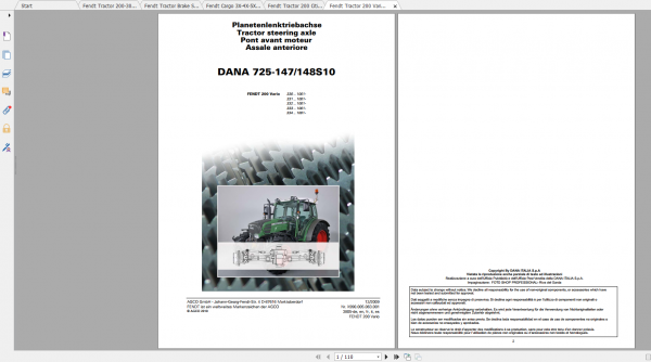 Fendt Tractor Famer 200 Com3 VIN 330 334 Diagram Operator Workshop Manual EN 6 1